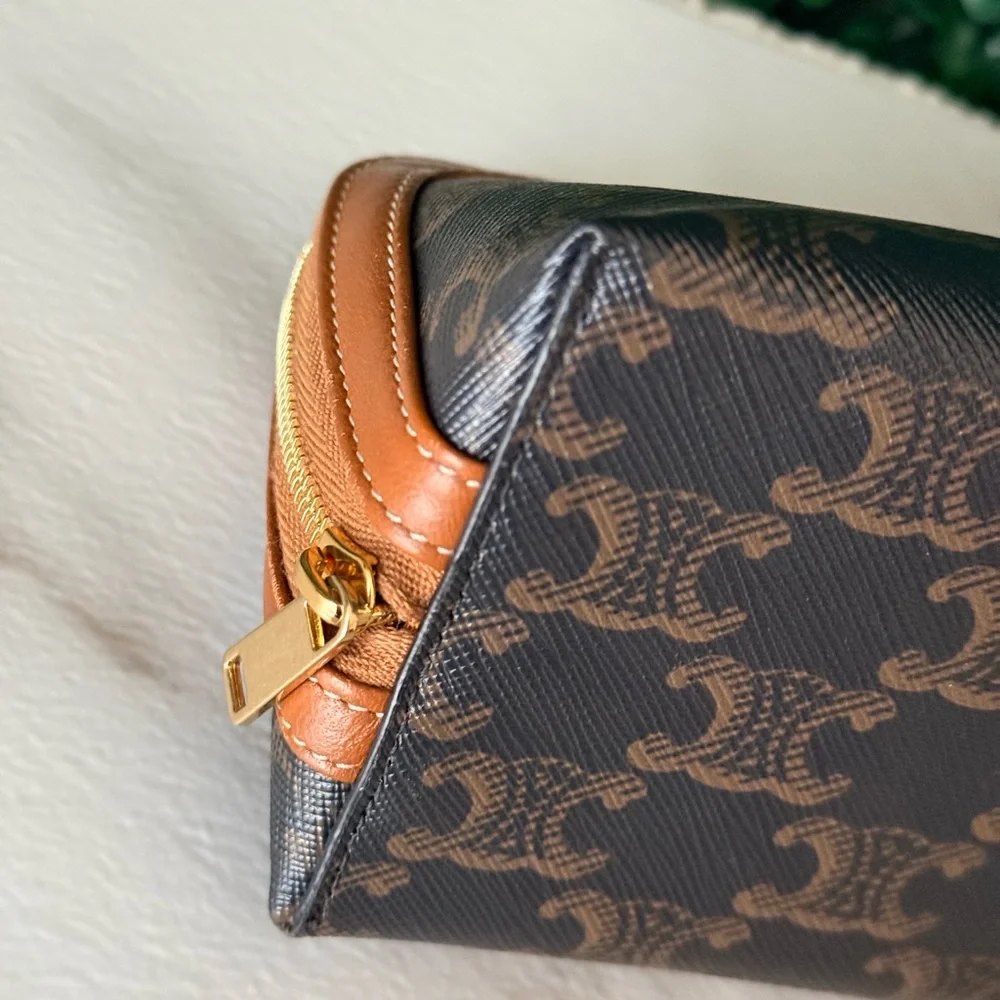 Celine Triumph Brown and Tan Small Cosmetic Bag